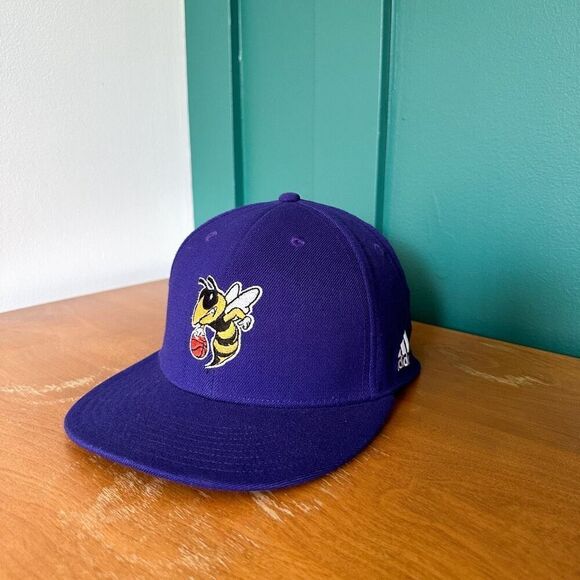 Georgia Tech Basketball Adidas Indigo Fitted A-Flex Straight Bill Hat - Picture 1 of 14